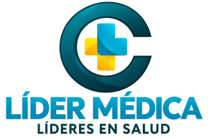 Logo médico Líder Médica con cruz estilizada